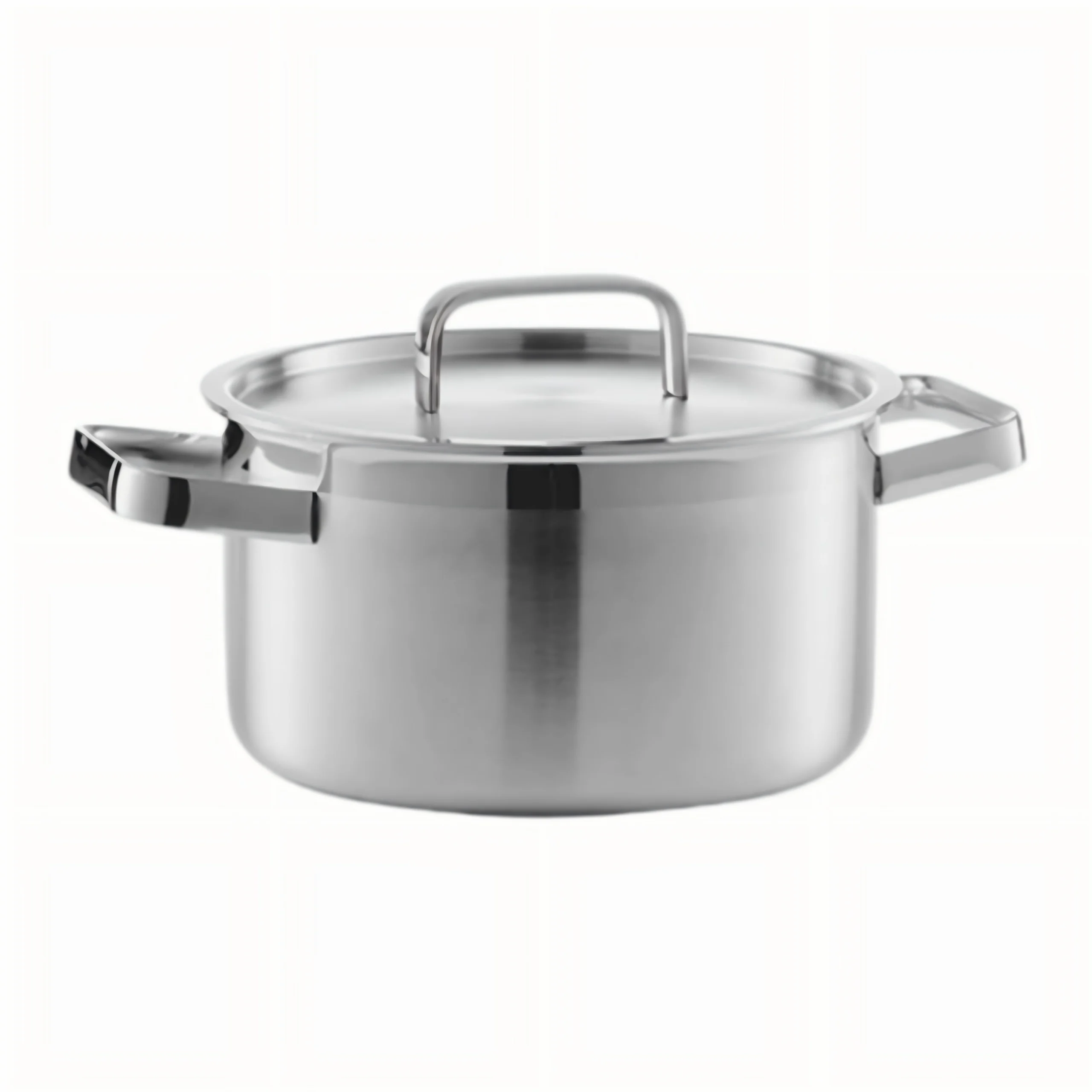 Stainless steel stock pot with lid and dual handles isolated on white background KL-KA-CU-001