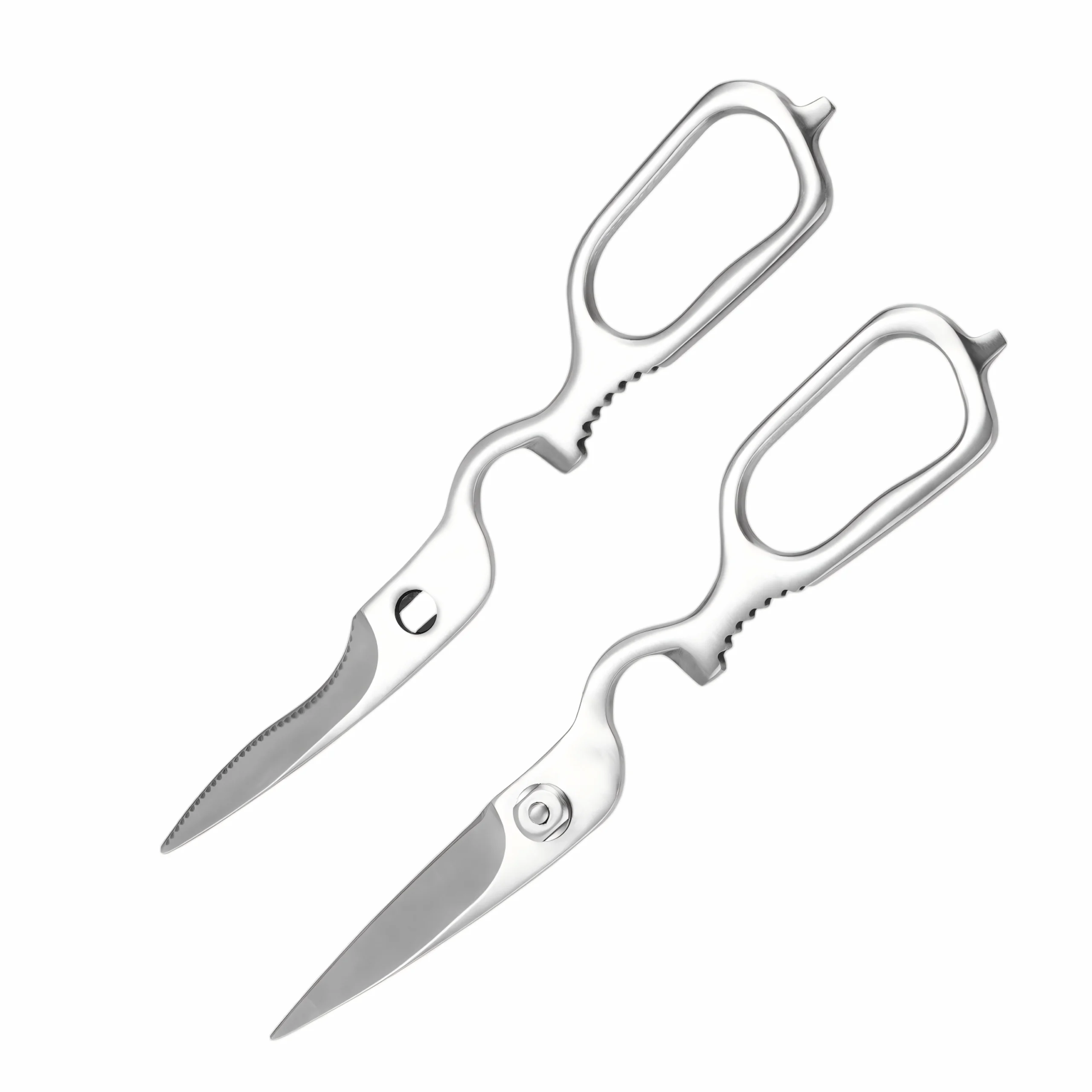 Two-piece take-apart stainless steel kitchen scissors isolated on white background KL-SC-PR-005