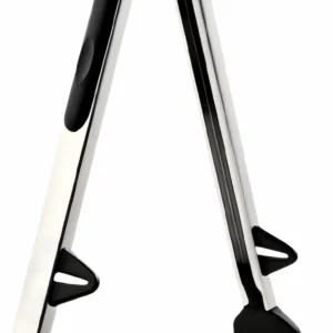 Close-up of stainless steel kitchen tongs handle with non-slip silicone grip isolated on white background KL-KA-TG-002