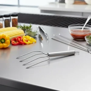 Stainless steel 4-prong meat carving fork displayed in kitchen environment KL-KA-BBQ-006