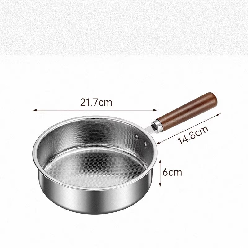 Infographic diagram of stainless steel Yukihira saucepans comparing different liquid capacities, isolated on white background. KL-KA-GAD-030