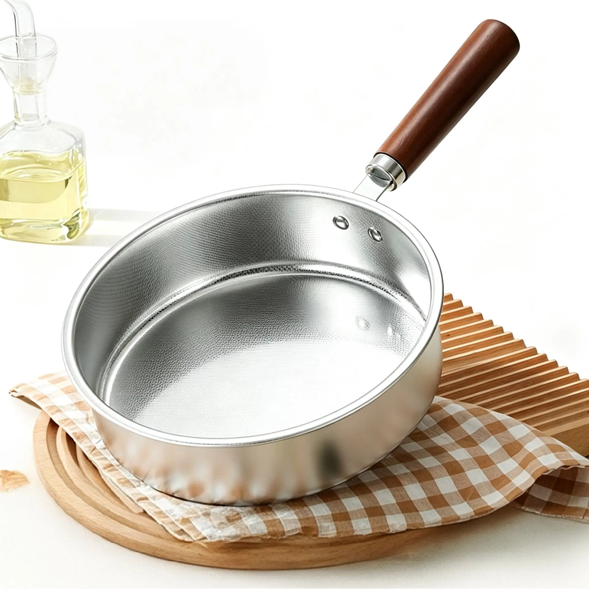 Stainless steel Yukihira saucepan shown with its custom B2B retail packaging box, isolated on white background. KL-KA-GAD-030