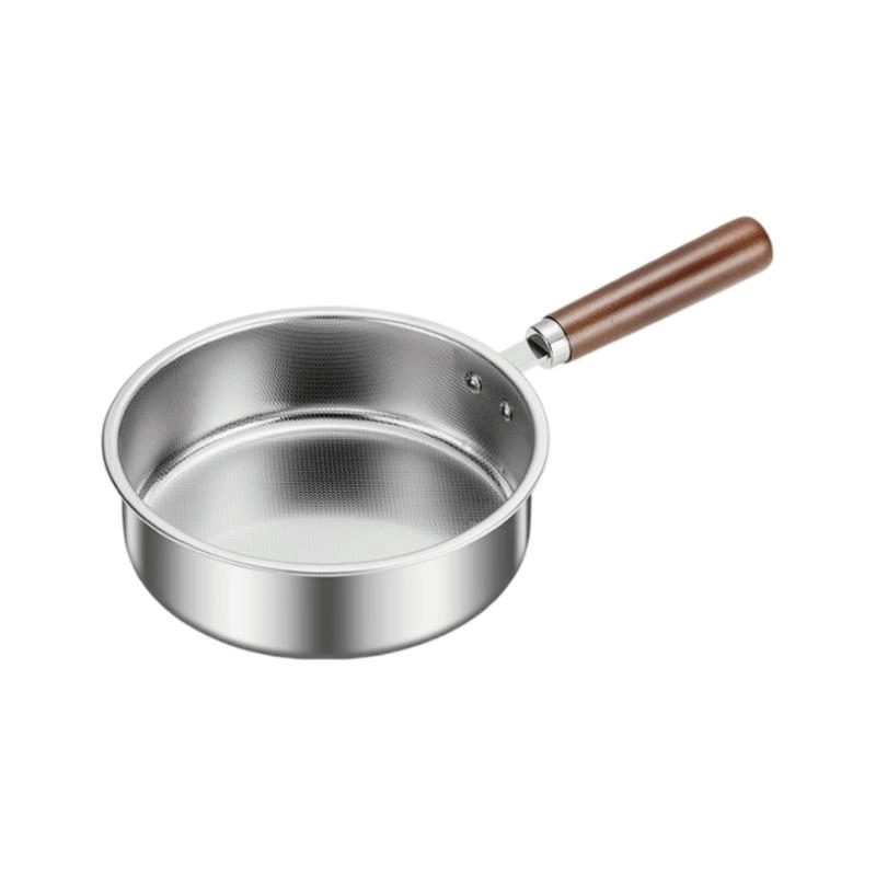 Stainless steel Yukihira saucepan with wooden handle, isolated on white background. KL-KA-GAD-030