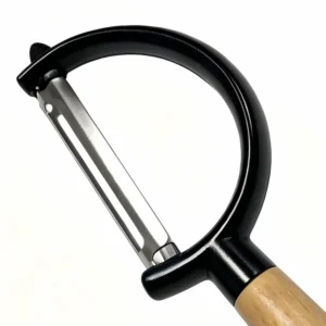 Polished stainless steel swivel blade and durable black frame head isolated on white background, KL-KA-PL-002.