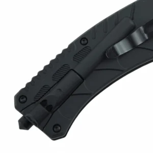 Close up of black anodized aluminum handle with pocket clip isolated on white background KL-OD-TI-010