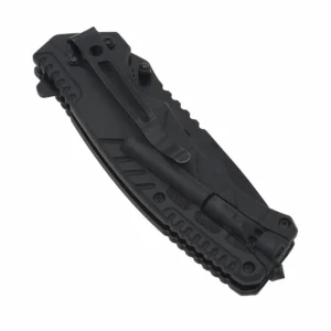 Black tactical pocket folding knife in folded state isolated on white background KL-OD-TI-010