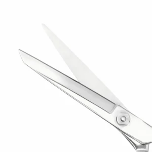 Close-up of professional tailor scissors stainless steel blade isolated on white background, SKU KL-SC-TC-003