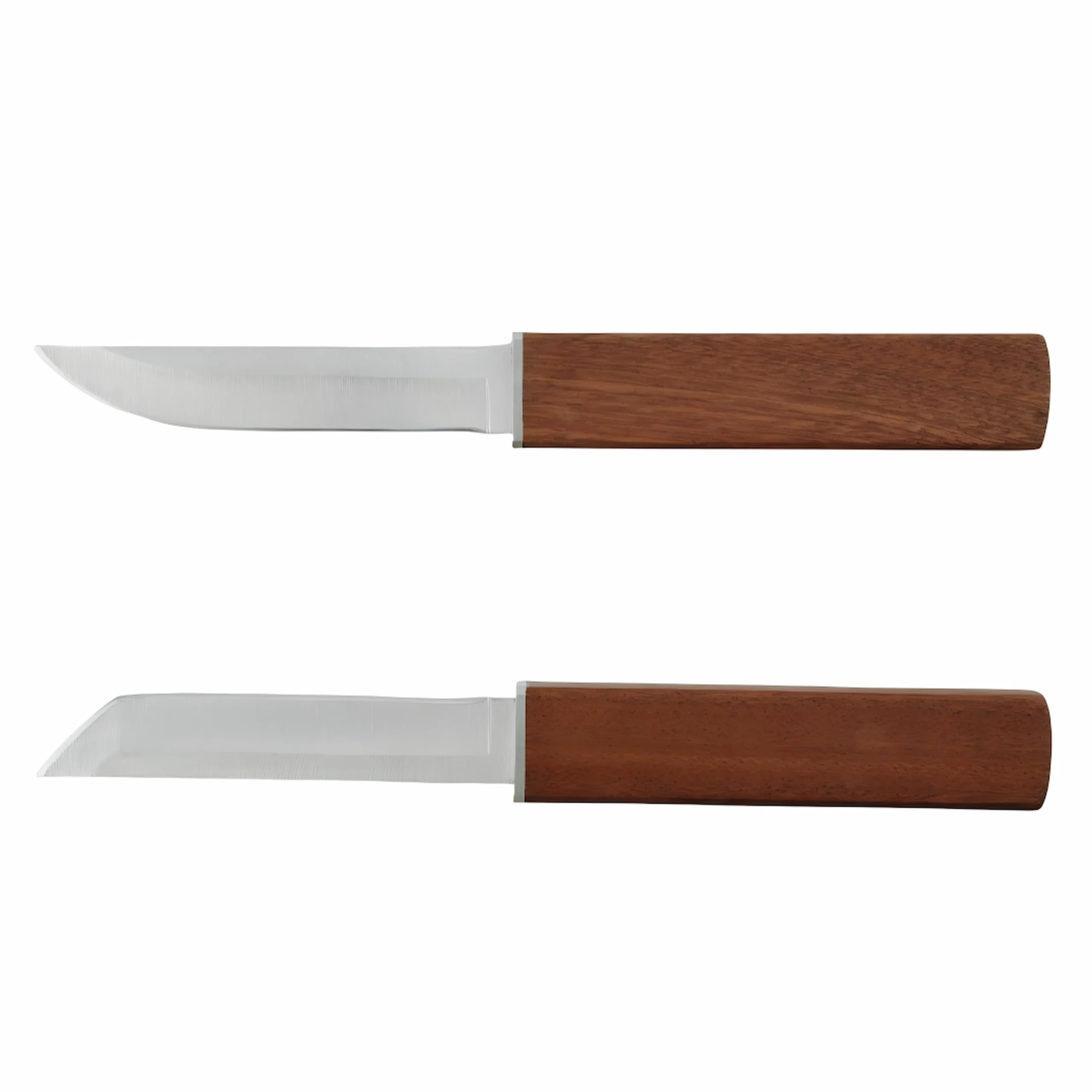 2-piece wood carving knife set with satin stainless steel blades and walnut handles, isolated on white background. KL-OD-SS-017