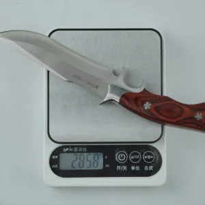 eighing a fixed blade hunting knife with a wood handle on a digital scale. KL-OD-HC-001-36